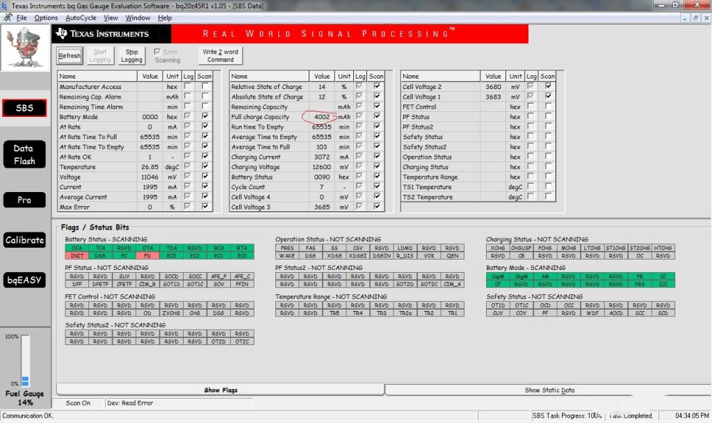 ti bqEasy gas gauge ev software