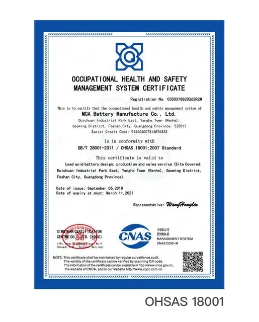 Certificate ohsas 18001