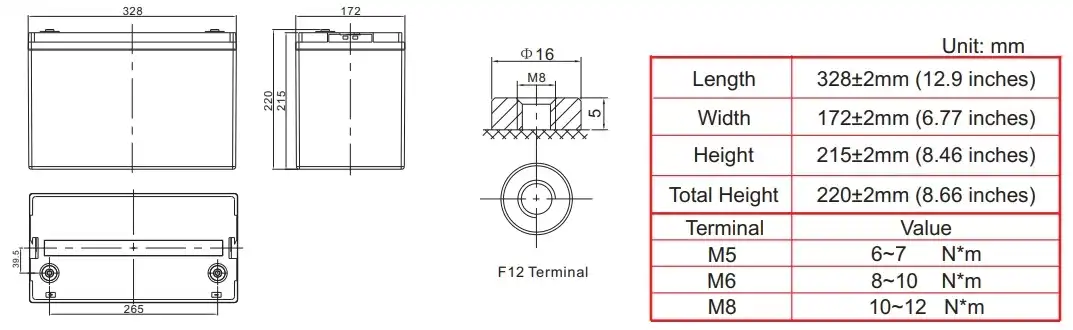 BPG12-100C 12V100AH LAYOUT